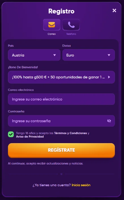 Kingmaker Casino Registro de Cuenta Kingmaker Casino formulario de registro con bono de bienvenida